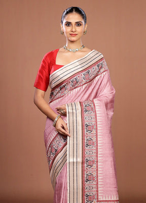 Pink Tussar Silk Saree With Blouse Piece