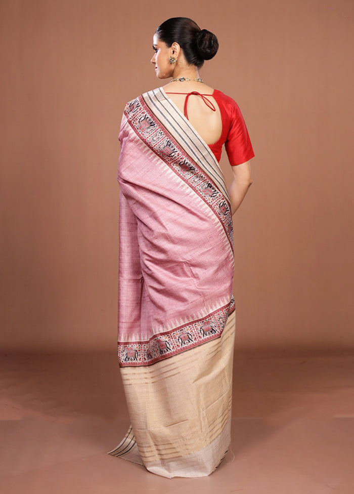 Pink Tussar Silk Saree With Blouse Piece