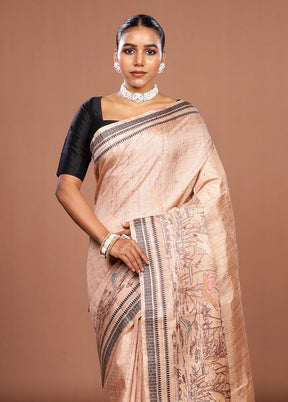 Cream Tussar Silk Saree With Blouse Piece