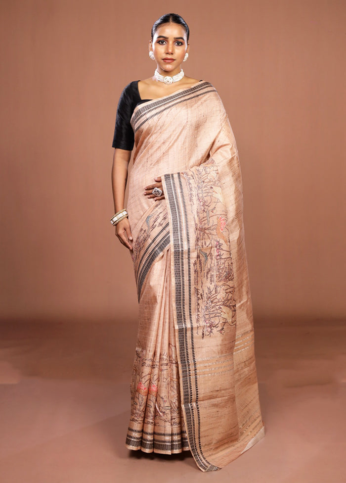 Cream Tussar Silk Saree With Blouse Piece