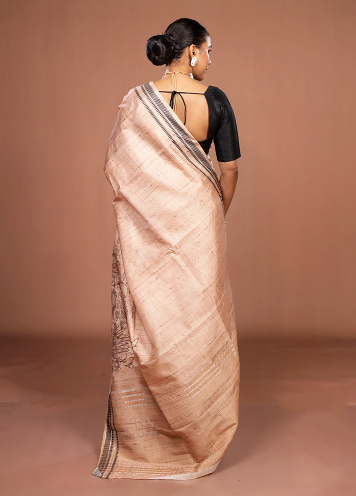 Cream Tussar Silk Saree With Blouse Piece