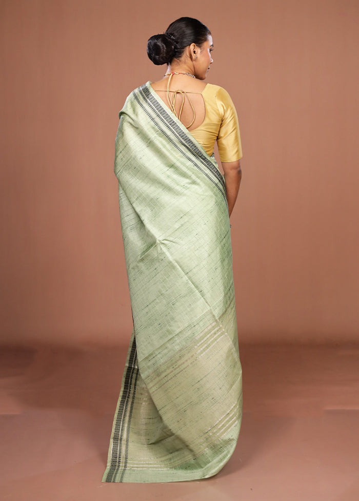 Green Tussar Silk Saree With Blouse Piece