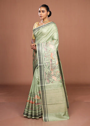 Green Tussar Silk Saree With Blouse Piece