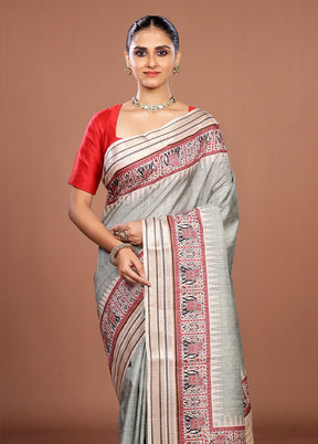 Green Tussar Silk Saree With Blouse Piece