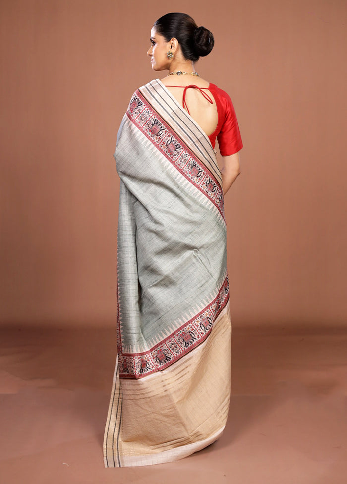 Green Tussar Silk Saree With Blouse Piece