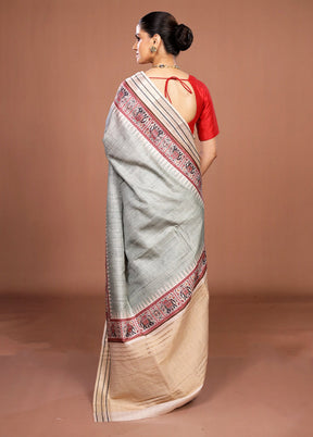 Green Tussar Silk Saree With Blouse Piece