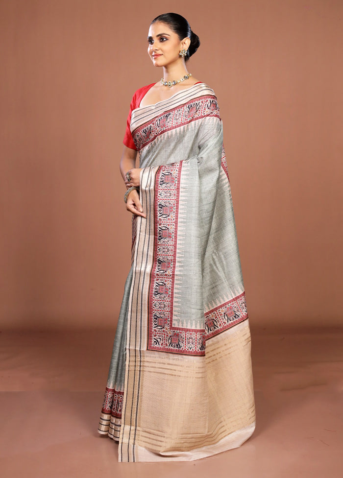 Green Tussar Silk Saree With Blouse Piece