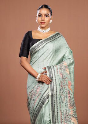 Green Tussar Silk Saree With Blouse Piece