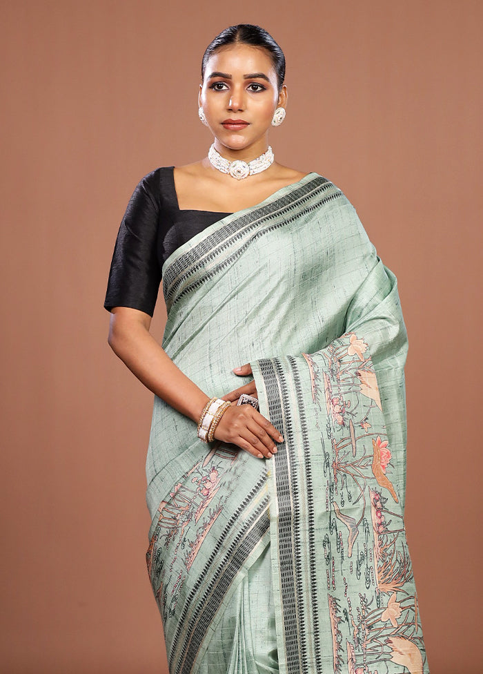 Green Tussar Silk Saree With Blouse Piece