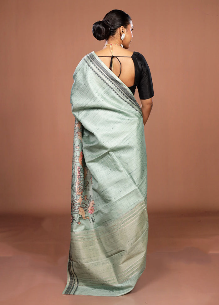 Green Tussar Silk Saree With Blouse Piece