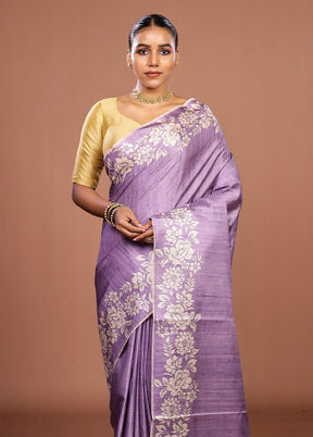 Purple Tussar Silk Saree With Blouse Piece