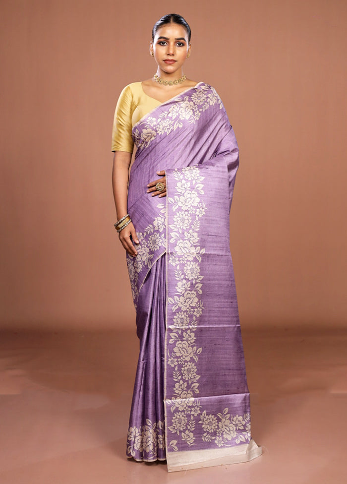 Purple Tussar Silk Saree With Blouse Piece