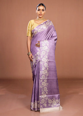 Purple Tussar Silk Saree With Blouse Piece