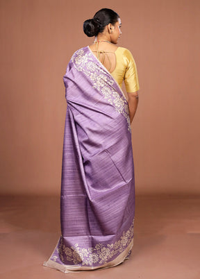 Purple Tussar Silk Saree With Blouse Piece