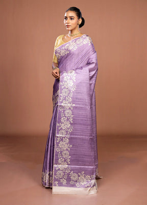 Purple Tussar Silk Saree With Blouse Piece