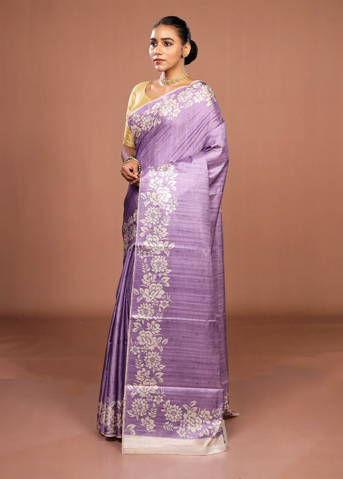 Purple Tussar Silk Saree With Blouse Piece