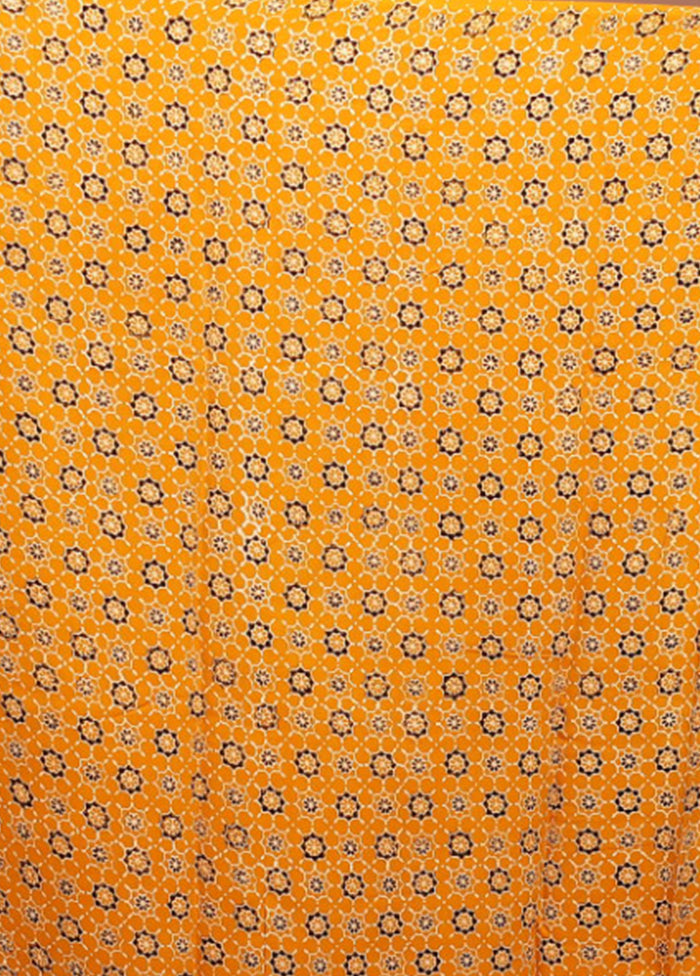 Yellow Printed Pure Silk Saree Without Blouse Piece