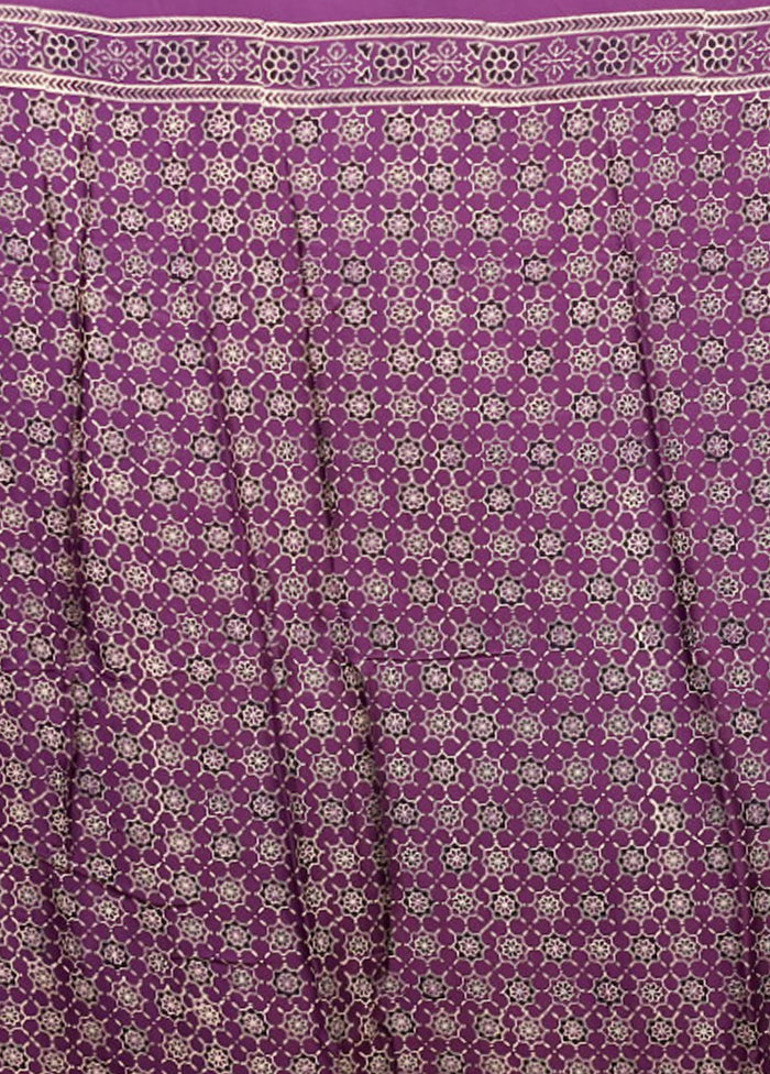 Purple Printed Pure Silk Saree Without Blouse Piece