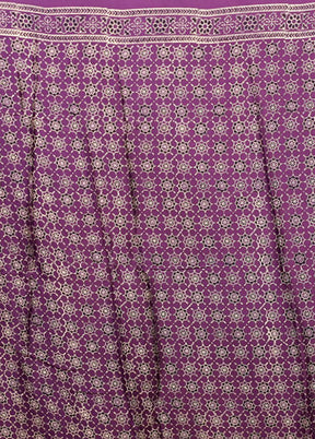 Purple Printed Pure Silk Saree Without Blouse Piece