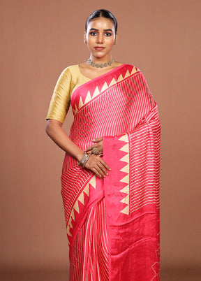Pink Modal Silk Saree With Blouse Piece