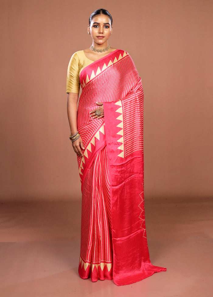 Pink Printed Silk Saree Without Blouse Piece