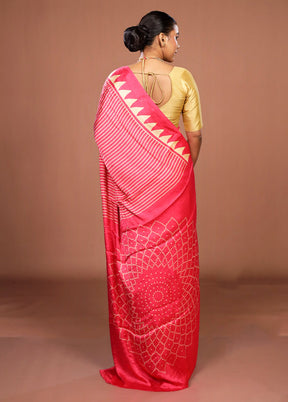 Pink Printed Silk Saree Without Blouse Piece