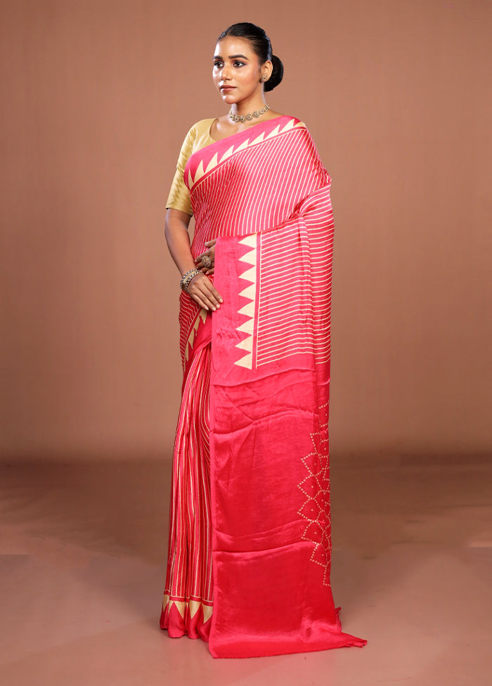 Pink Modal Silk Saree With Blouse Piece