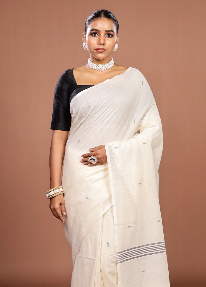 White Matka Silk Saree With Blouse Piece
