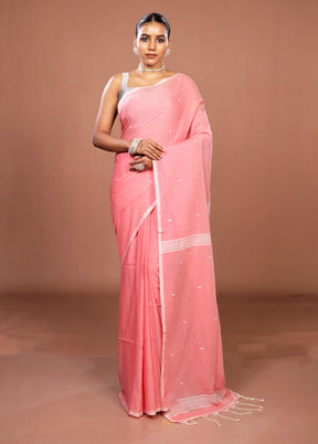 Pink Matka Silk Saree With Blouse Piece