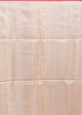 Cream Handloom Tussar Pure Silk Saree With Blouse Piece