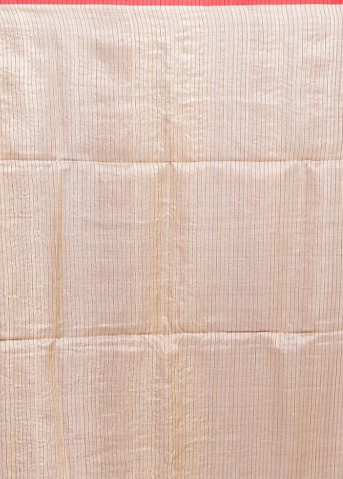 Cream Handloom Tussar Pure Silk Saree With Blouse Piece