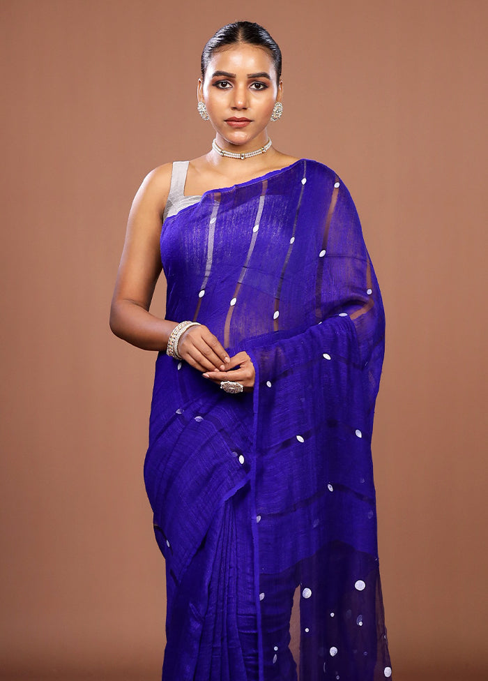 Blue Matka Silk Saree With Blouse Piece