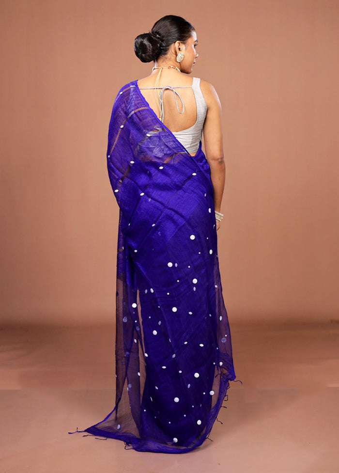 Blue Matka Silk Saree With Blouse Piece