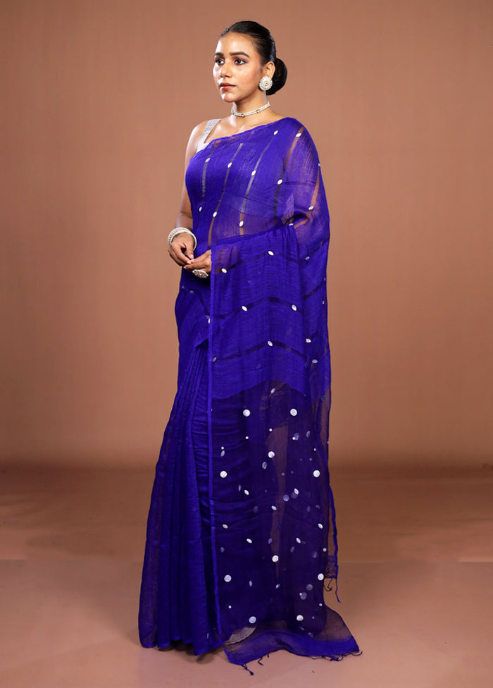 Blue Matka Silk Saree With Blouse Piece