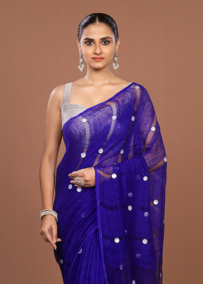 Blue Matka Silk Saree With Blouse Piece