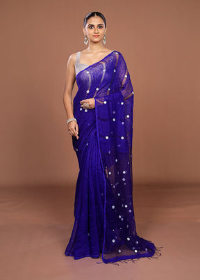 Blue Matka Silk Saree With Blouse Piece