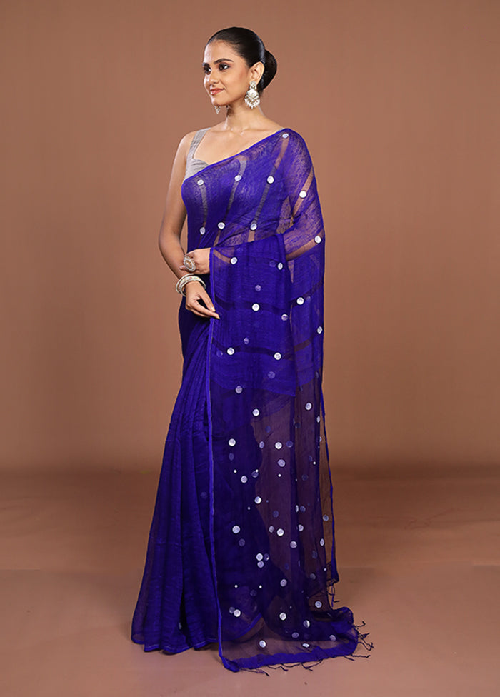 Blue Matka Silk Saree With Blouse Piece