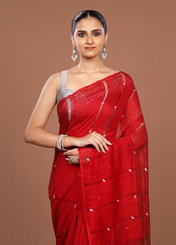 Red Matka Silk Saree With Blouse Piece