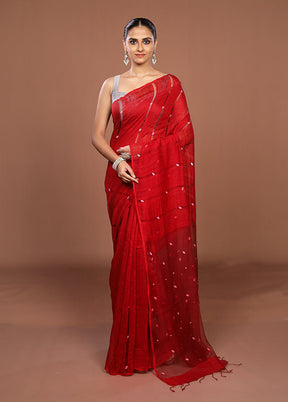 Red Matka Silk Saree With Blouse Piece