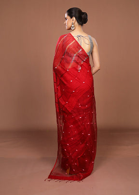 Red Matka Silk Saree With Blouse Piece