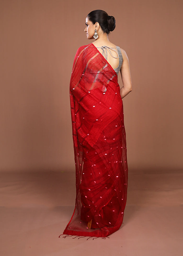 Red Matka Silk Saree With Blouse Piece