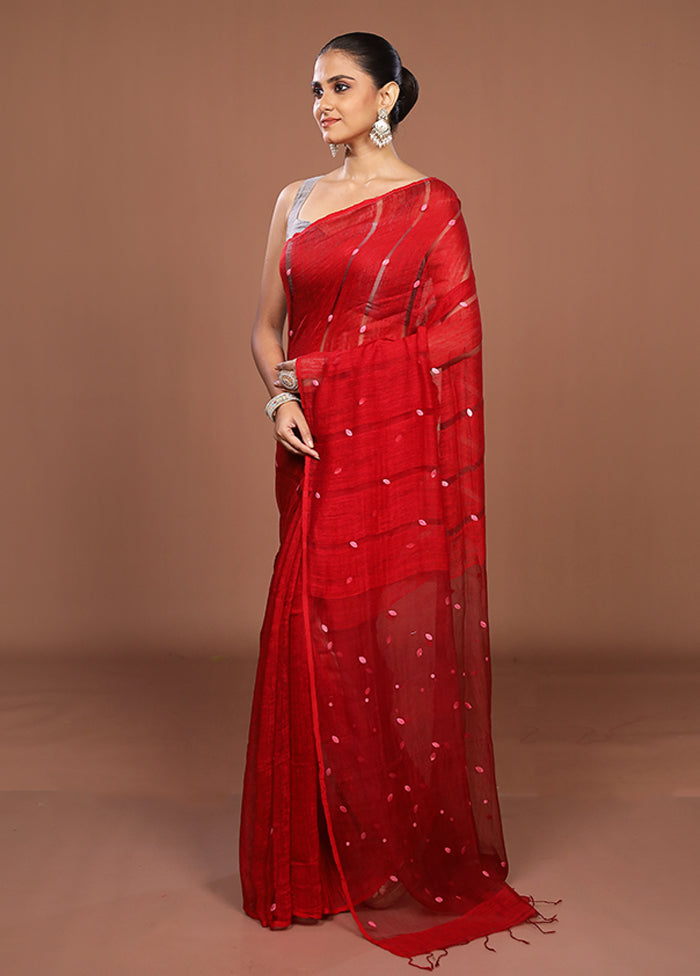 Red Matka Silk Saree With Blouse Piece