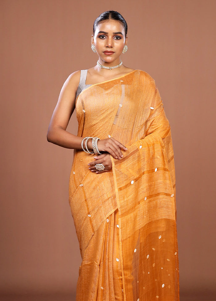 Yellow Matka Silk Saree With Blouse Piece
