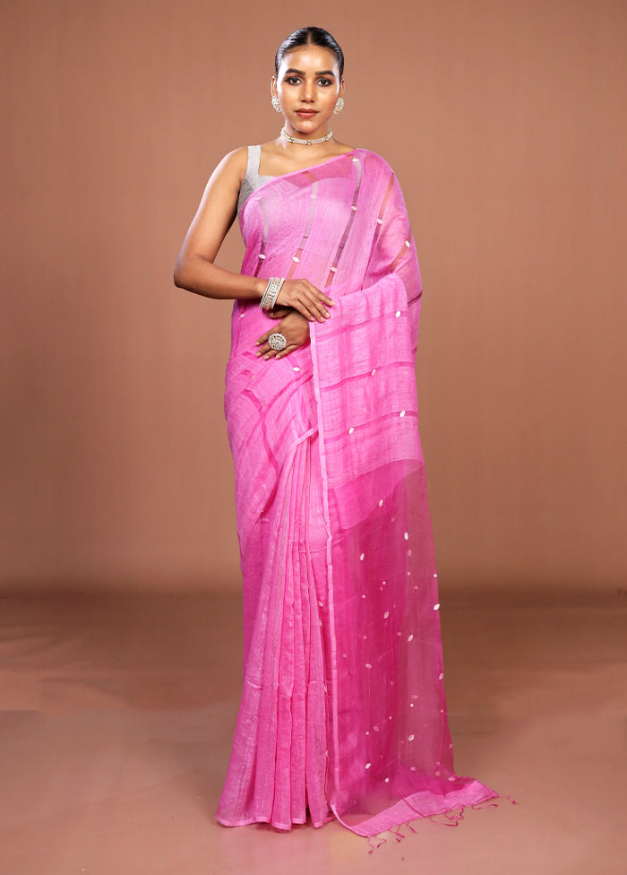 Pink Matka Silk Saree With Blouse Piece