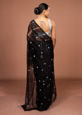 Black Matka Silk Saree With Blouse Piece