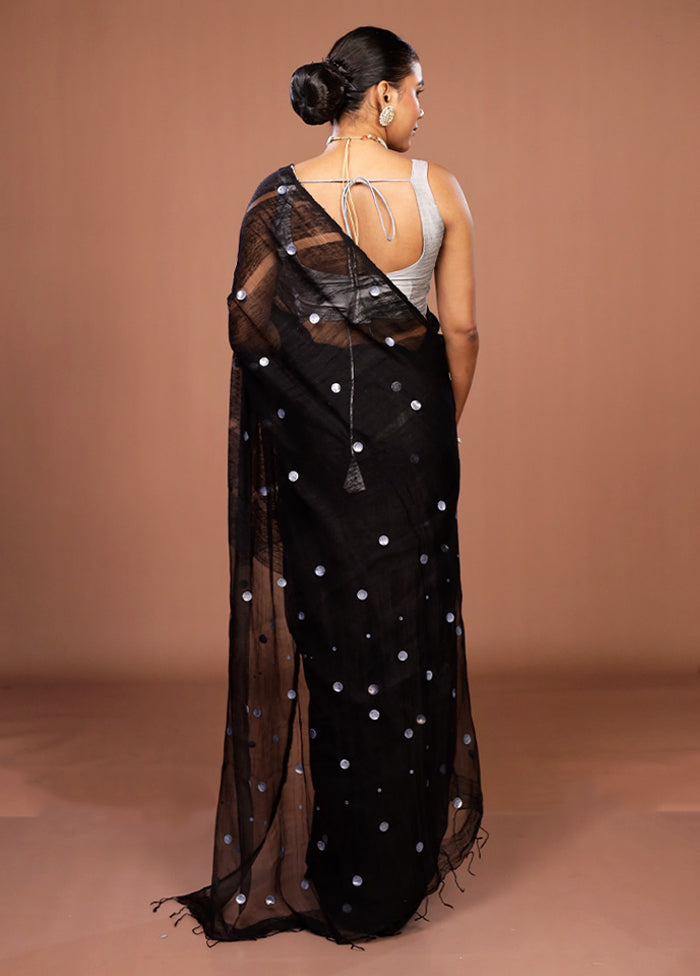 Black Matka Silk Saree With Blouse Piece