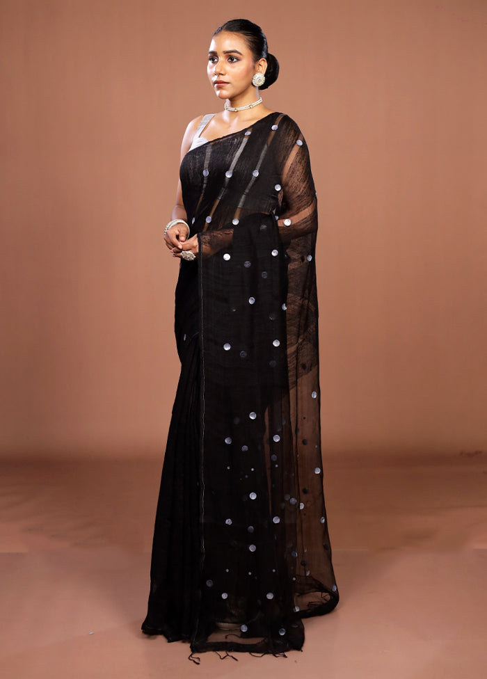 Black Matka Silk Saree With Blouse Piece