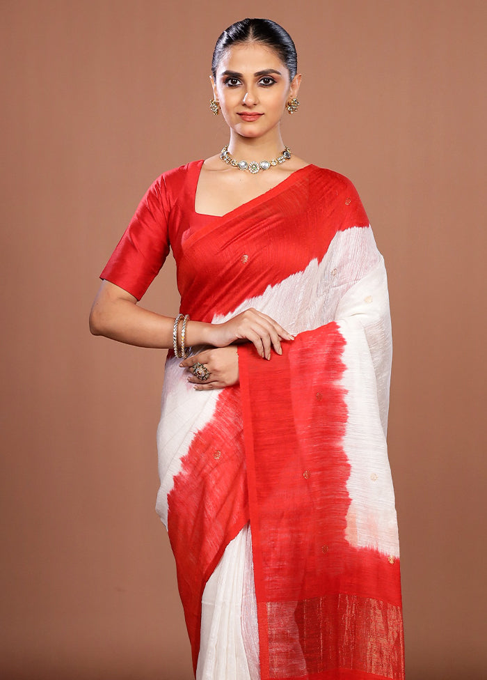 White Matka Silk Saree With Blouse Piece