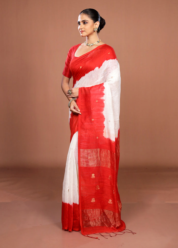 White Matka Silk Saree With Blouse Piece