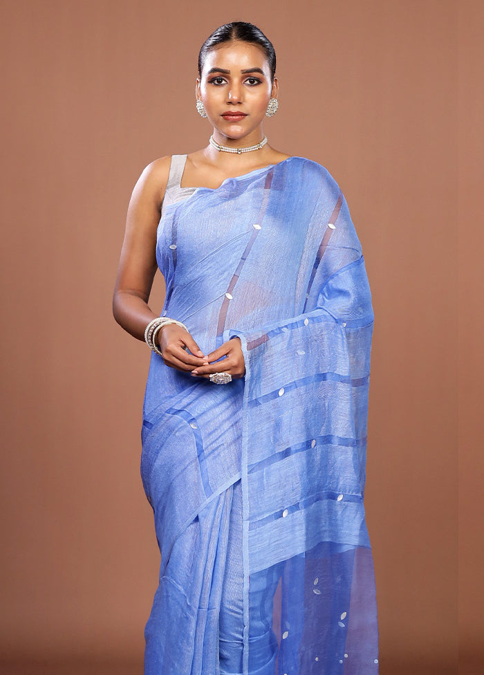 Blue Matka Silk Saree With Blouse Piece